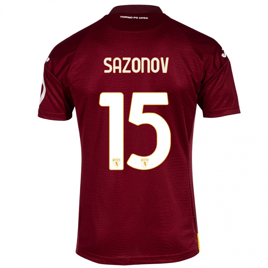 キッズフットボールサバ・サゾーノフ#15暗赤色ホームシャツ2023/24ジャージーユニフォーム