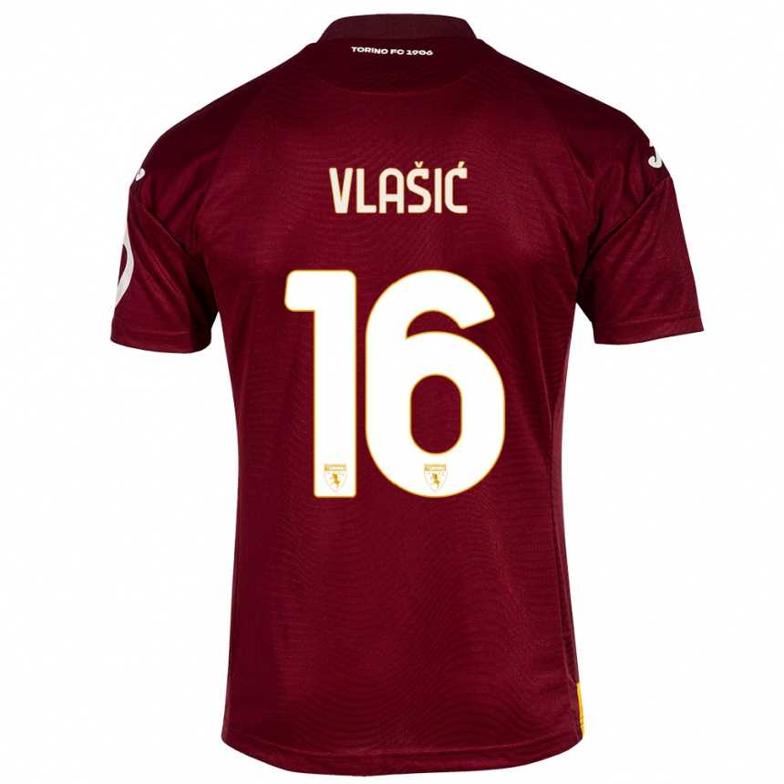 キッズフットボールニコラ・ヴラシッチ#16暗赤色ホームシャツ2023/24ジャージーユニフォーム