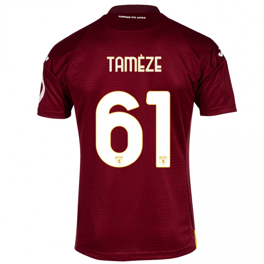 キッズフットボールアドリアン・タメゼ#61暗赤色ホームシャツ2023/24ジャージーユニフォーム