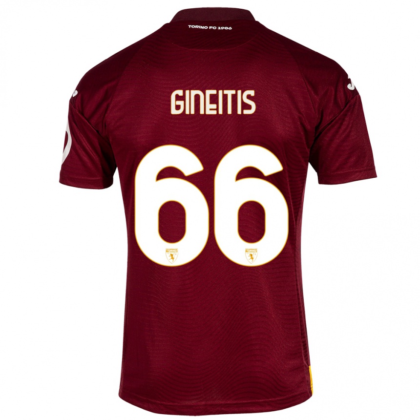 キッズフットボールグヴィダス・ギネイティス#66暗赤色ホームシャツ2023/24ジャージーユニフォーム