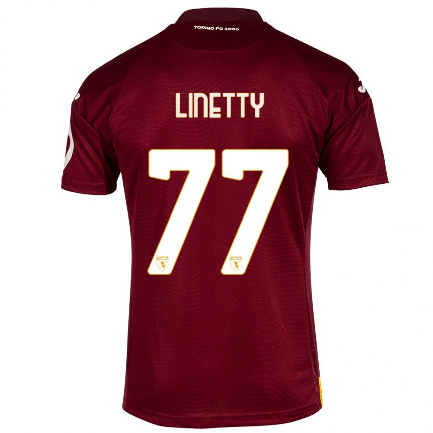 キッズフットボールカロル・リネティ#77暗赤色ホームシャツ2023/24ジャージーユニフォーム