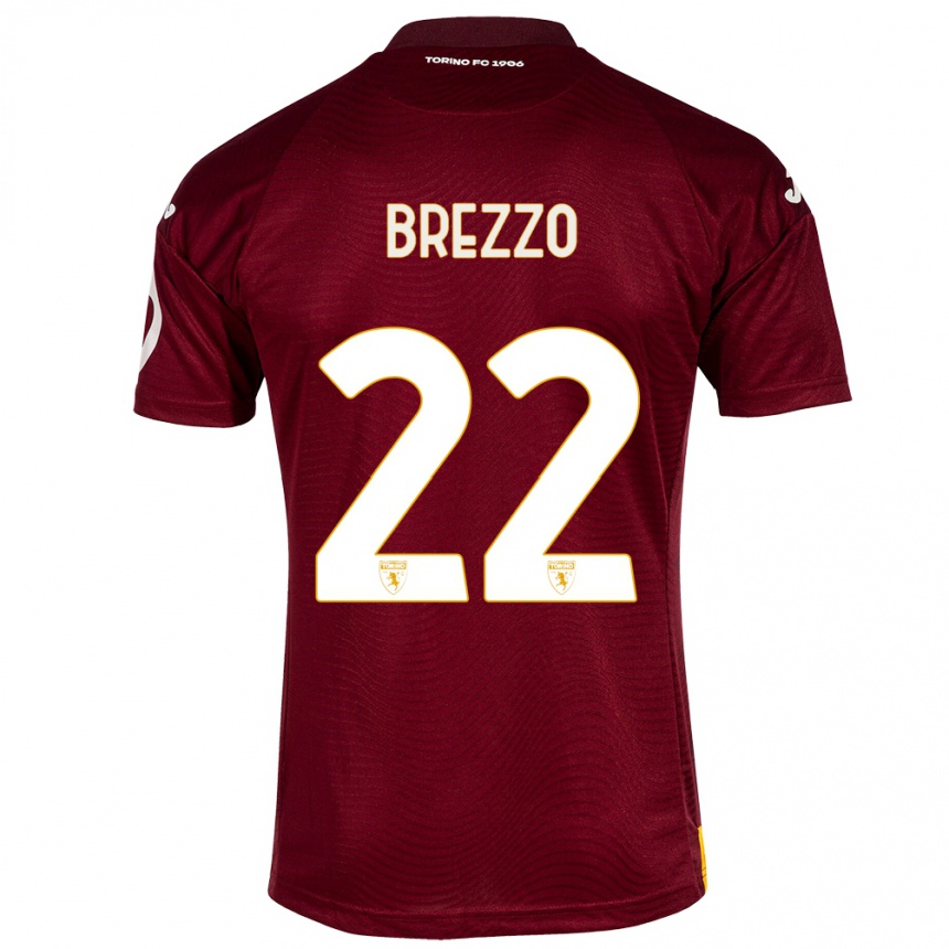 キッズフットボールマテオ・ブレッツォ#22暗赤色ホームシャツ2023/24ジャージーユニフォーム