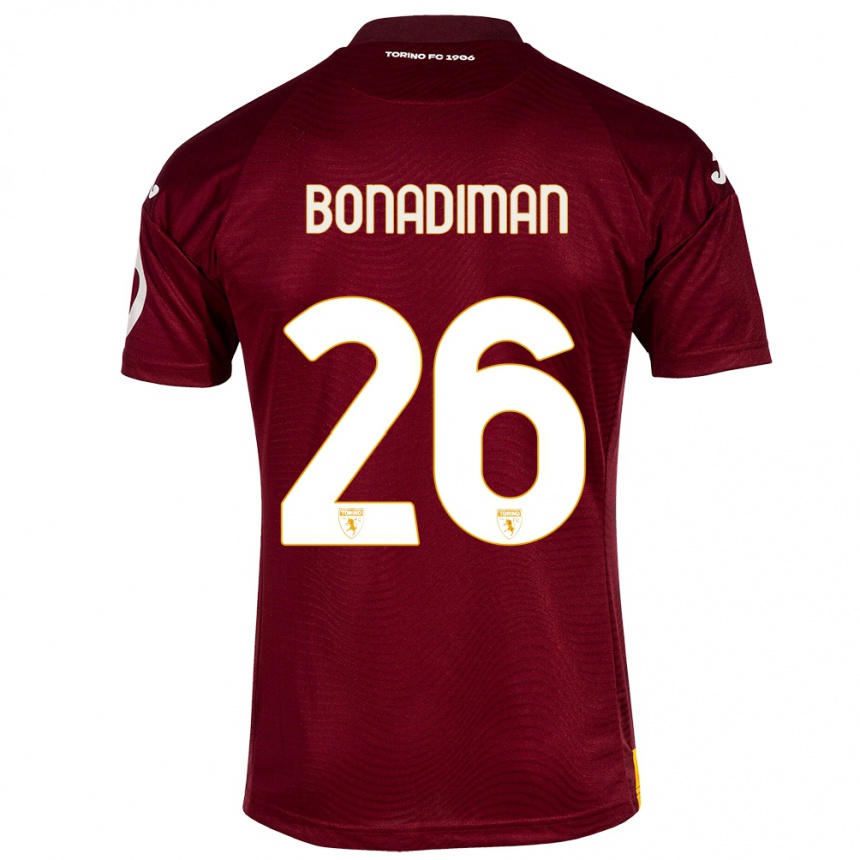 キッズフットボールマテオ・ボナディマン#26暗赤色ホームシャツ2023/24ジャージーユニフォーム