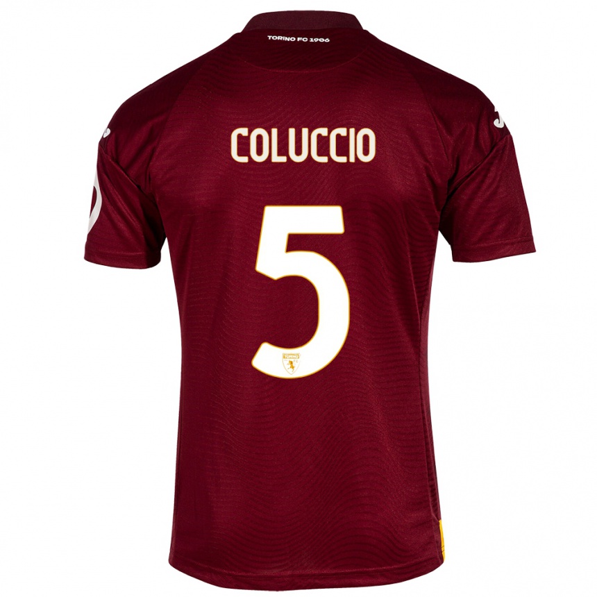 キッズフットボールフランチェスカ・コルッチョ#5暗赤色ホームシャツ2023/24ジャージーユニフォーム