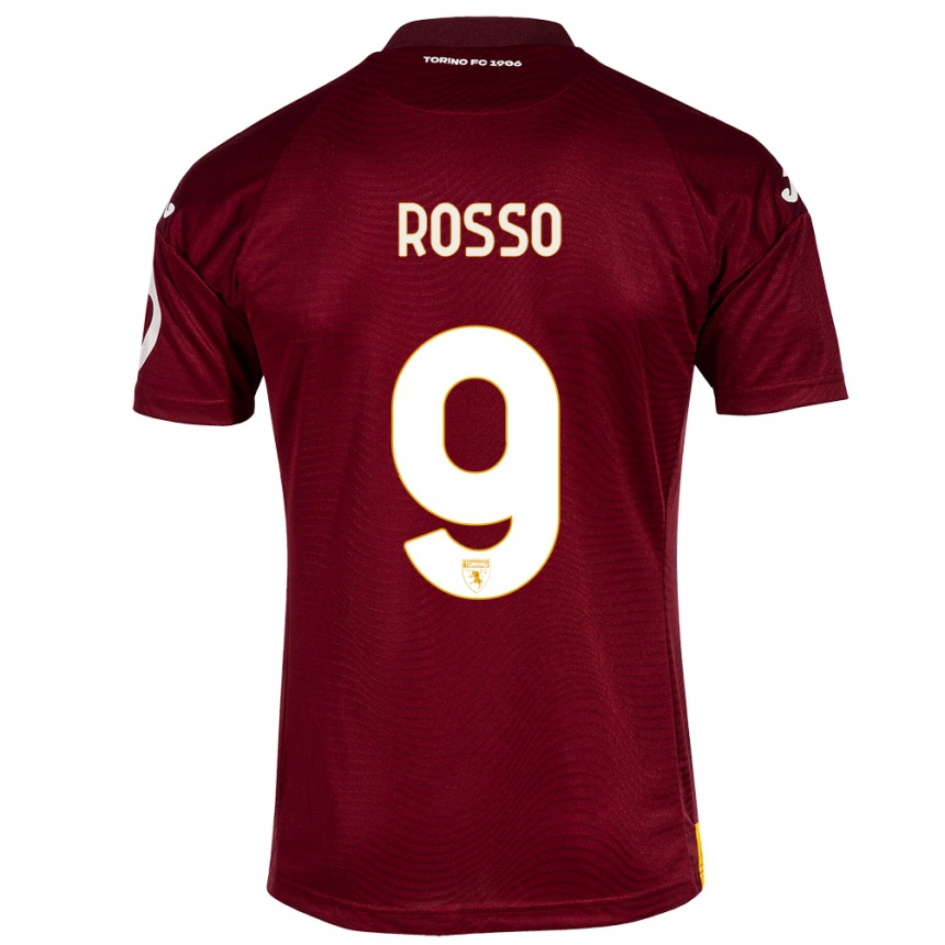 キッズフットボールエレオノーラ・ロッソ#9暗赤色ホームシャツ2023/24ジャージーユニフォーム