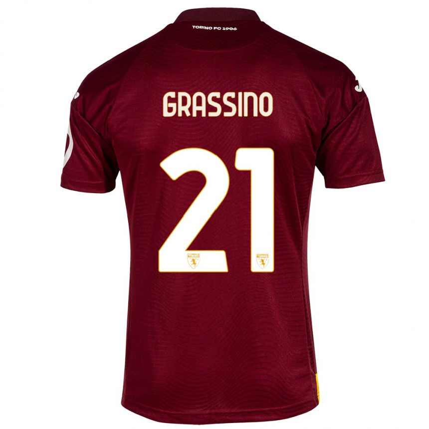 キッズフットボールジュリア・グラッシーノ#21暗赤色ホームシャツ2023/24ジャージーユニフォーム