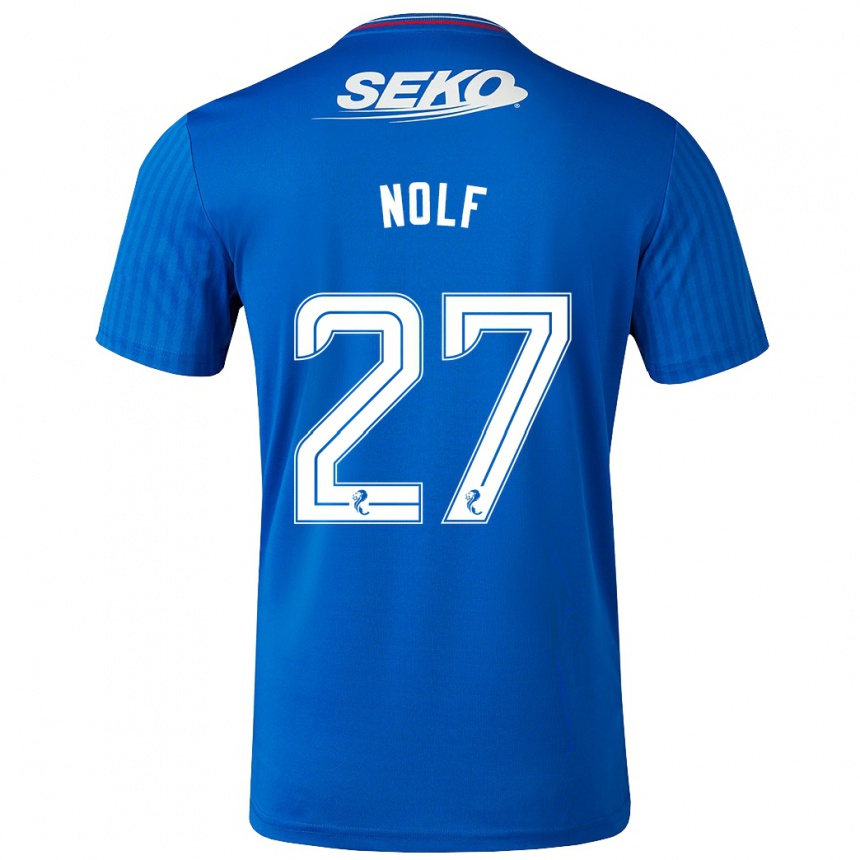 キッズフットボールマディー・ノルフ#27青ホームシャツ2023/24ジャージーユニフォーム
