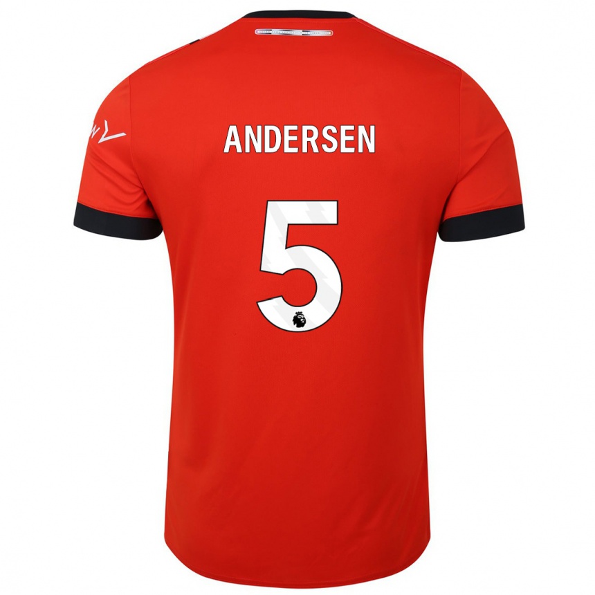 キッズフットボールマッズ・ユエル・アンデルセン#5赤ホームシャツ2023/24ジャージーユニフォーム