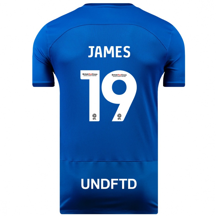 キッズフットボールジョーダン・ジェームズ#19青ホームシャツ2023/24ジャージーユニフォーム