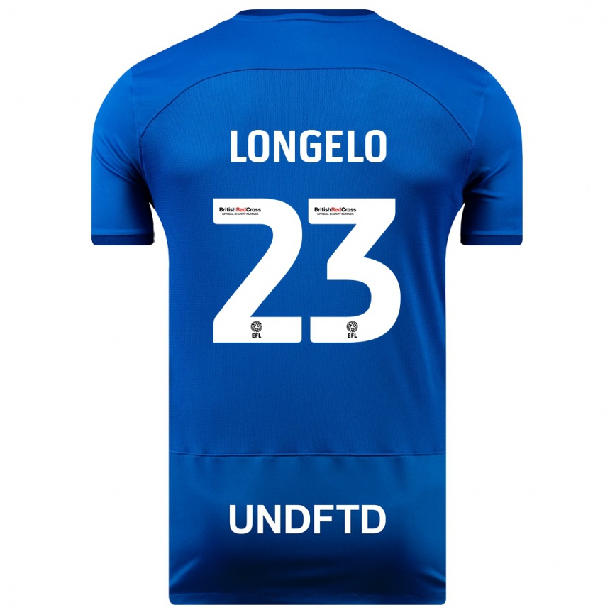 キッズフットボールエマニュエル・ロンジェロ#23青ホームシャツ2023/24ジャージーユニフォーム