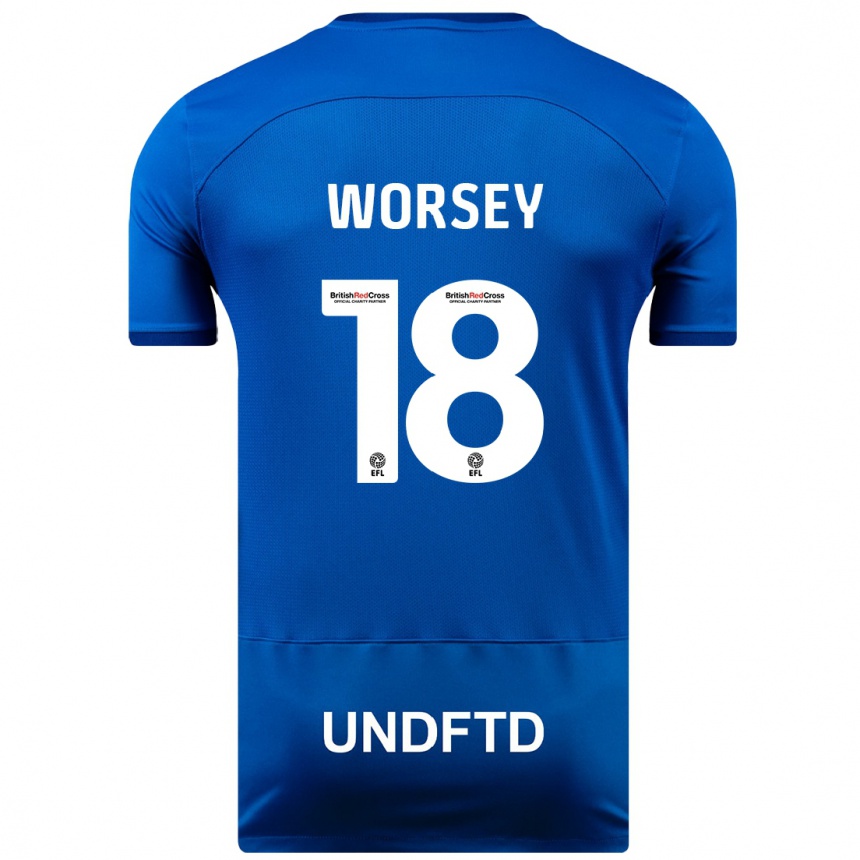 キッズフットボールルアン・ウォージー#18青ホームシャツ2023/24ジャージーユニフォーム