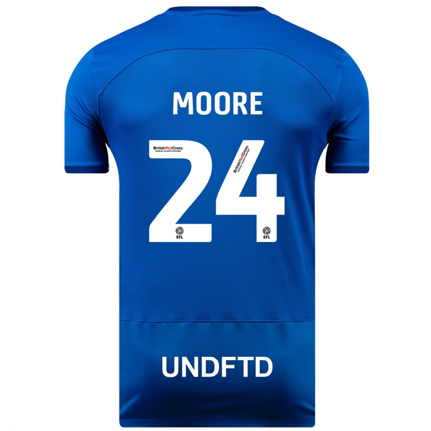 キッズフットボールジェイド・ムーア#24青ホームシャツ2023/24ジャージーユニフォーム