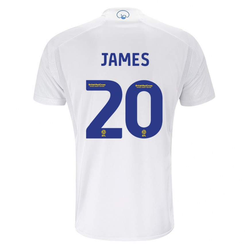 キッズフットボールダニエル・ジェームズ#20白ホームシャツ2023/24ジャージーユニフォーム