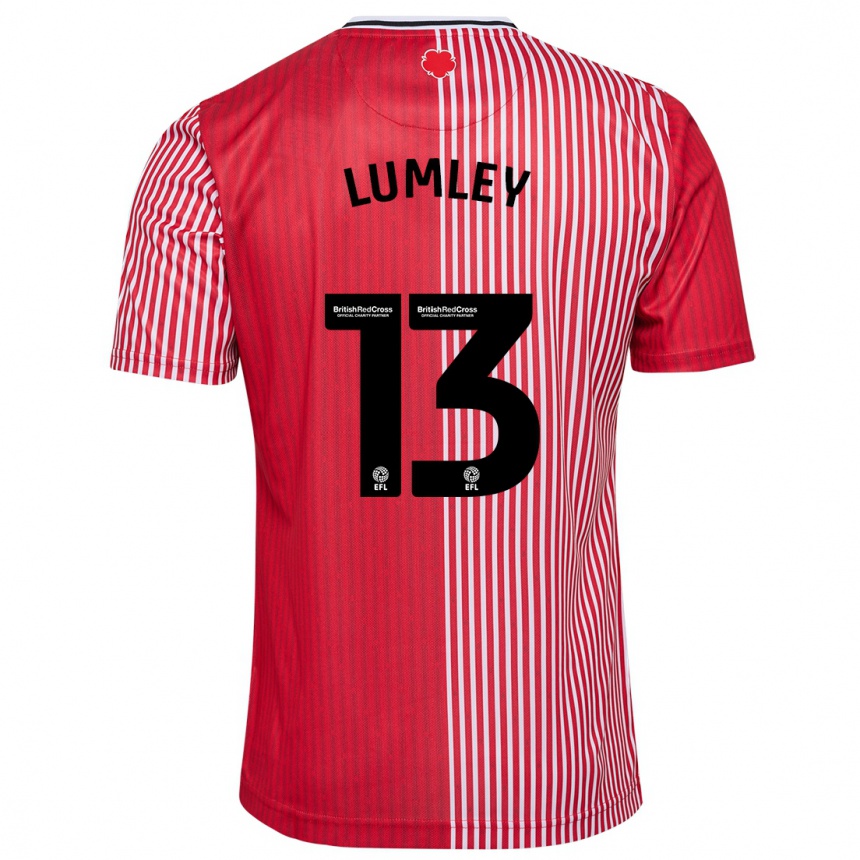 キッズフットボールジョー・ラムリー#13赤ホームシャツ2023/24ジャージーユニフォーム
