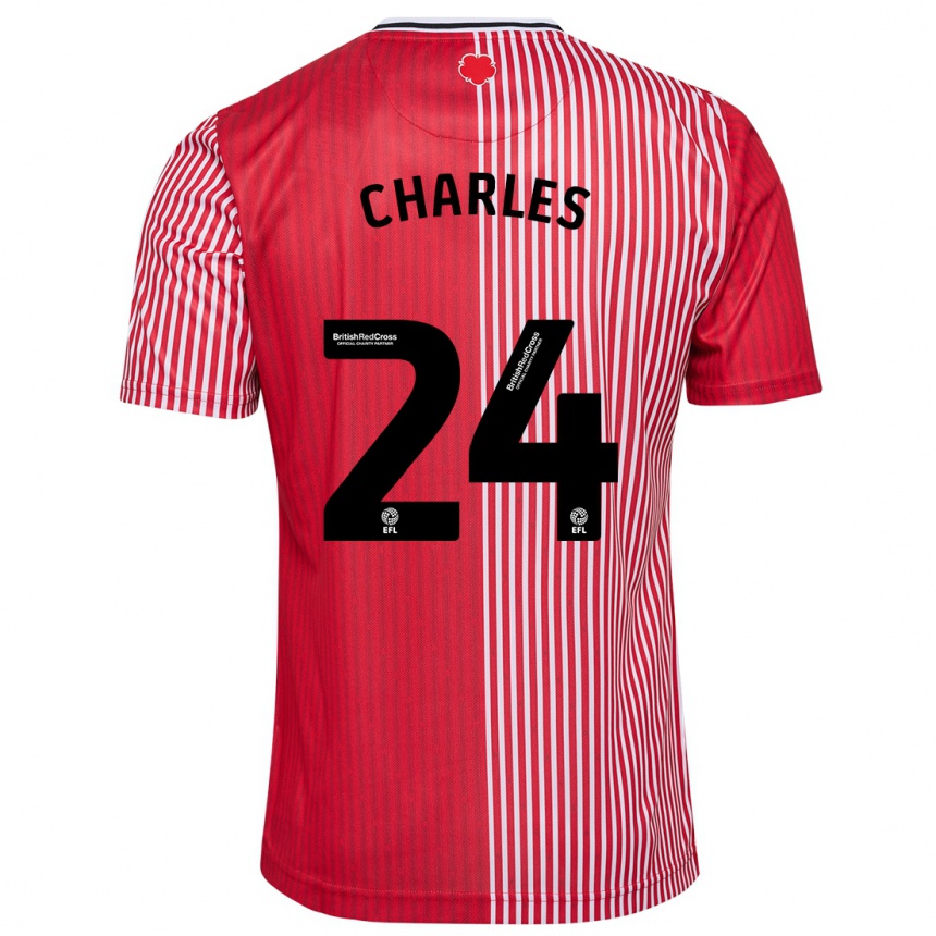 キッズフットボールシェイ・チャールズ#24赤ホームシャツ2023/24ジャージーユニフォーム