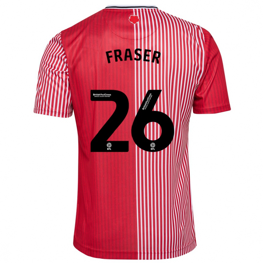 キッズフットボールライアン・フレイザー#26赤ホームシャツ2023/24ジャージーユニフォーム