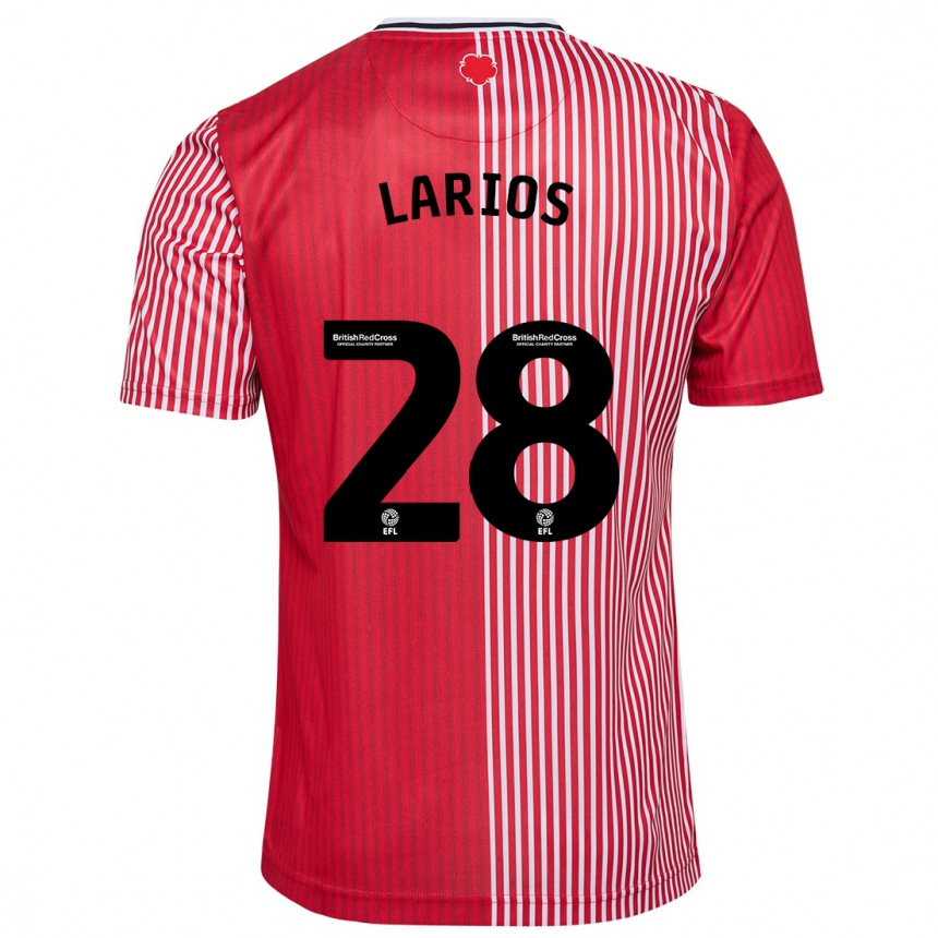 キッズフットボールフアン・ラリオス#28赤ホームシャツ2023/24ジャージーユニフォーム