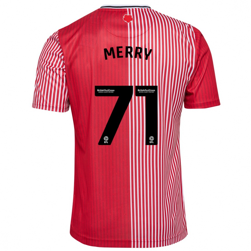 キッズフットボールウィル・メリー#71赤ホームシャツ2023/24ジャージーユニフォーム