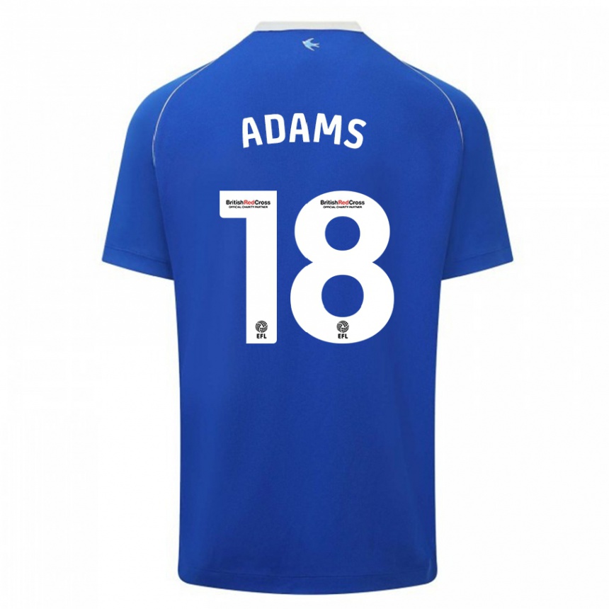 キッズフットボールエブ・アダムズ#18青ホームシャツ2023/24ジャージーユニフォーム