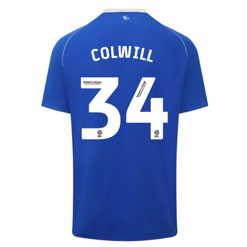 キッズフットボールジョエル・コルウィル#34青ホームシャツ2023/24ジャージーユニフォーム