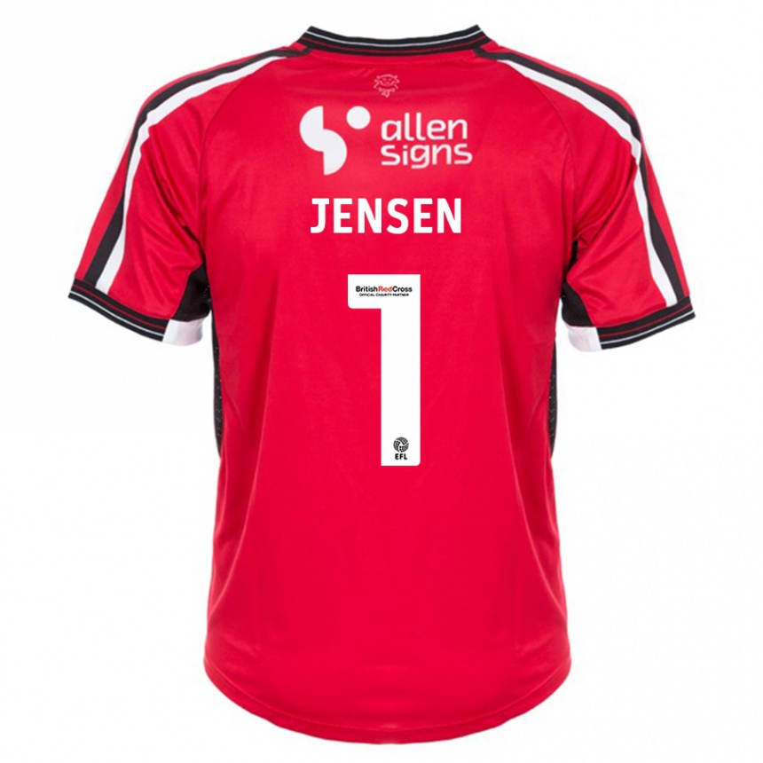 キッズフットボールルーカス・イェンセン#1赤ホームシャツ2023/24ジャージーユニフォーム