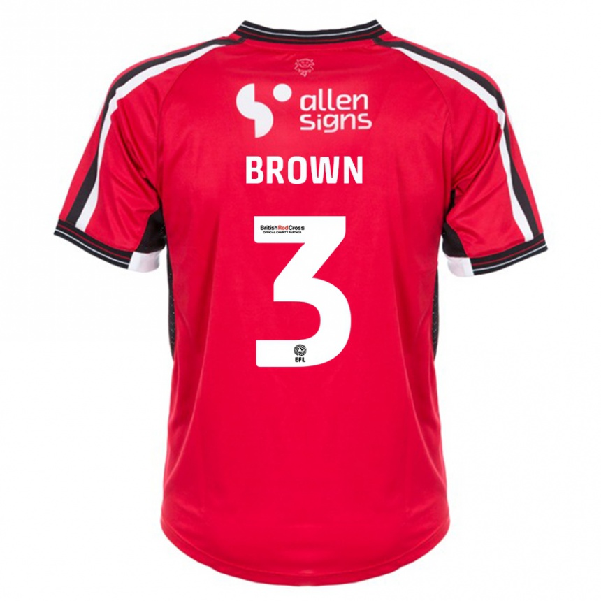 キッズフットボールジェイデン・ブラウン#3赤ホームシャツ2023/24ジャージーユニフォーム