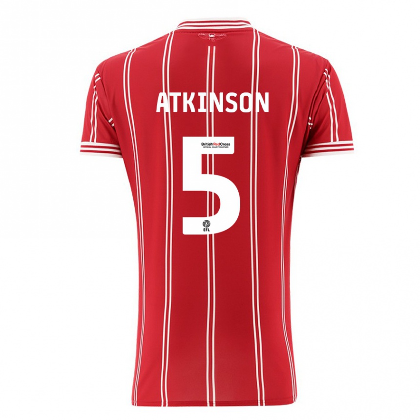 キッズフットボールロバート・アトキンソン#5赤ホームシャツ2023/24ジャージーユニフォーム