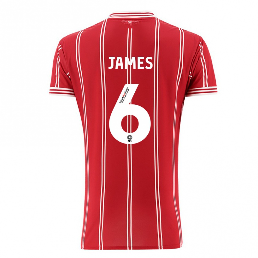 キッズフットボールマティ・ジェームズ#6赤ホームシャツ2023/24ジャージーユニフォーム