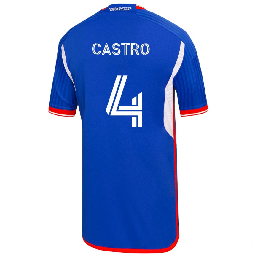 キッズフットボールホセ・カストロ#4青ホームシャツ2023/24ジャージーユニフォーム