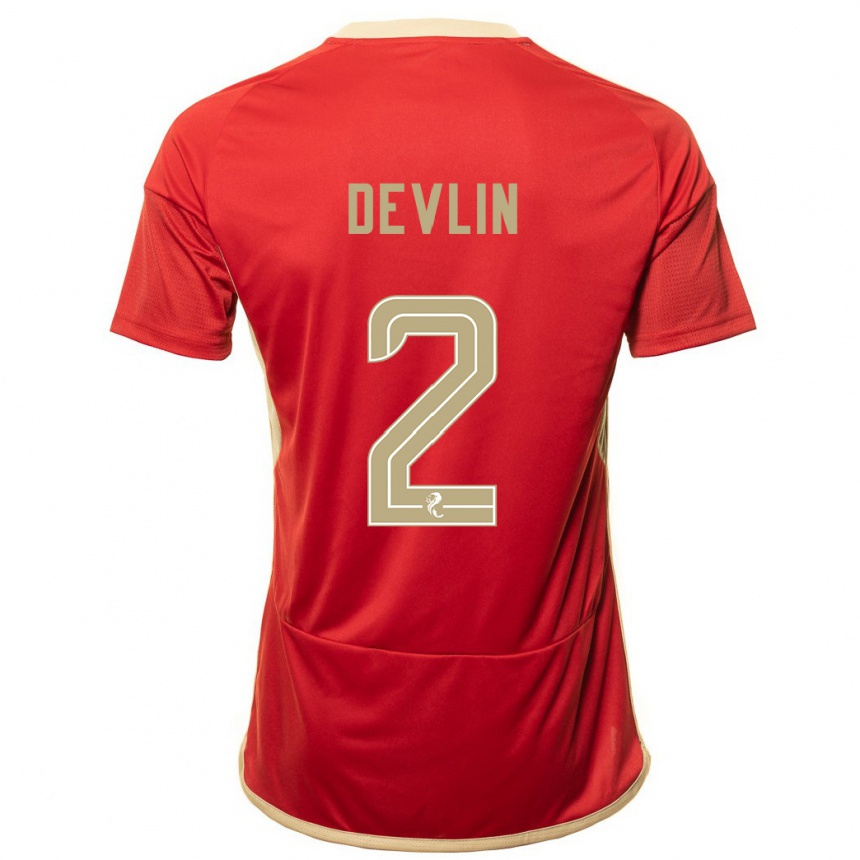 キッズフットボールニッキー・デヴリン#2赤ホームシャツ2023/24ジャージーユニフォーム