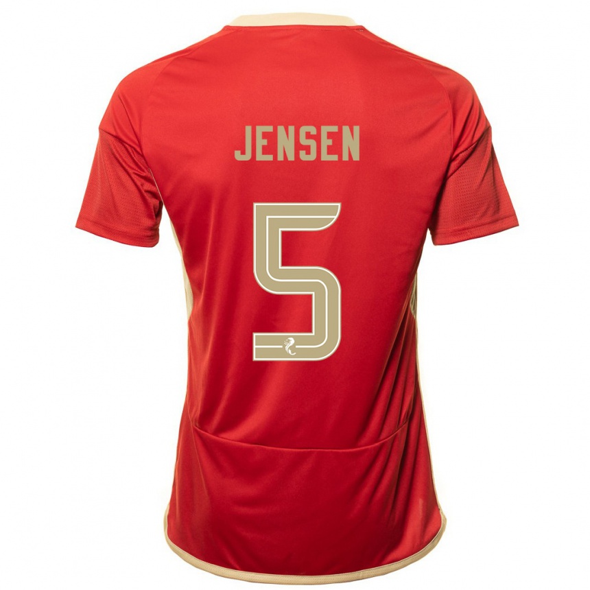キッズフットボールリチャード・ジェンセン#5赤ホームシャツ2023/24ジャージーユニフォーム