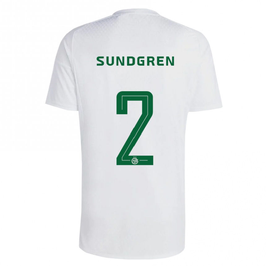 キッズフットボールダニエル・スンドグレン#2緑青アウェイシャツ2023/24ジャージーユニフォーム