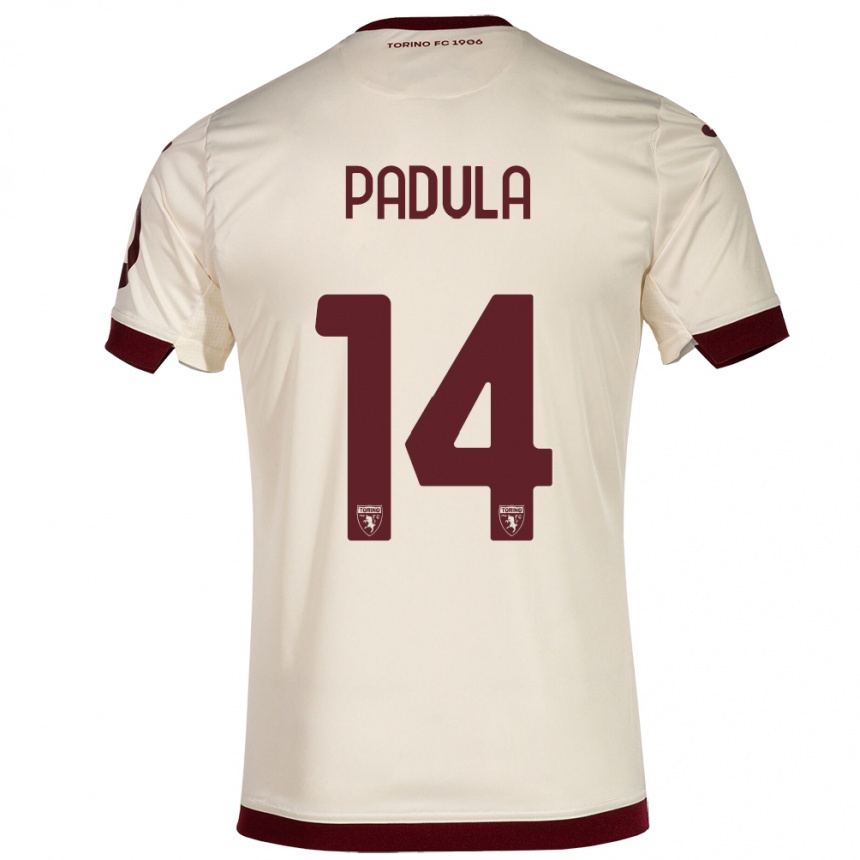 キッズフットボールクリスティアン・パドゥーラ#14シャンパンアウェイシャツ2023/24ジャージーユニフォーム