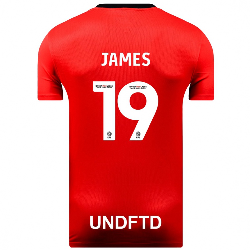 キッズフットボールジョーダン・ジェームズ#19赤アウェイシャツ2023/24ジャージーユニフォーム