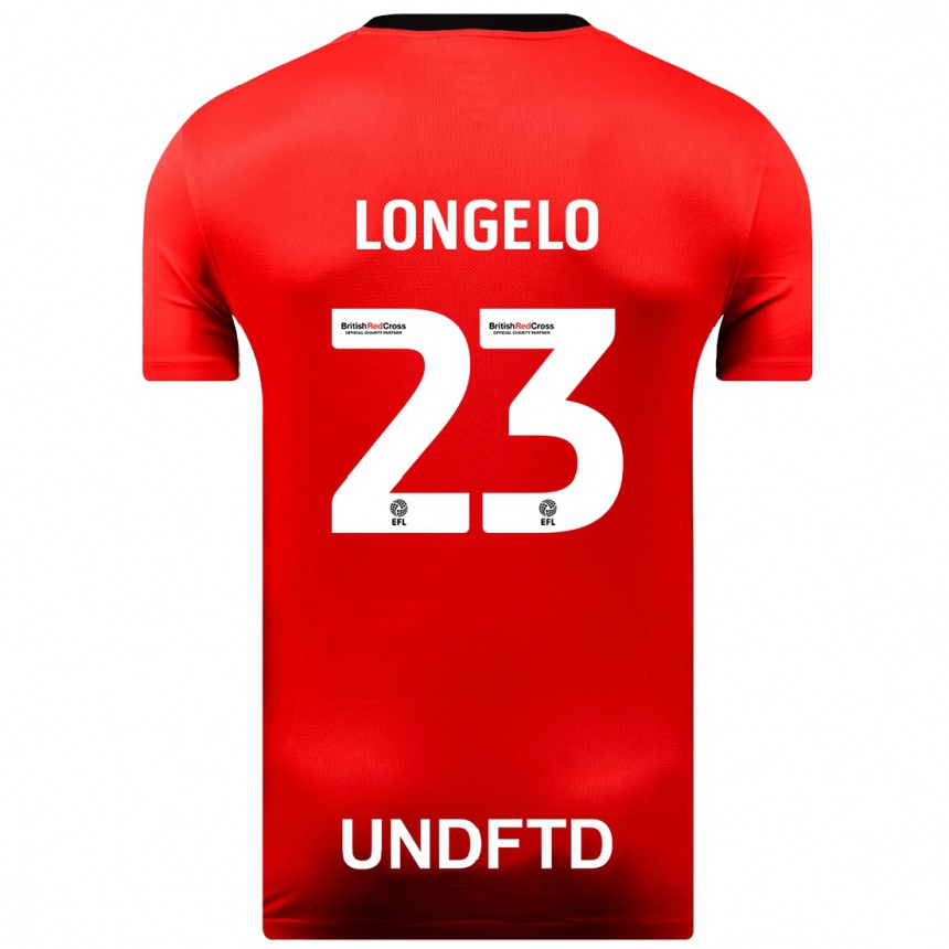 キッズフットボールエマニュエル・ロンジェロ#23赤アウェイシャツ2023/24ジャージーユニフォーム