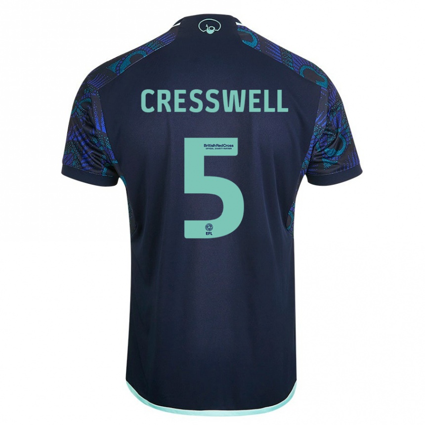 キッズフットボールチャーリー・クレスウェル#5青アウェイシャツ2023/24ジャージーユニフォーム