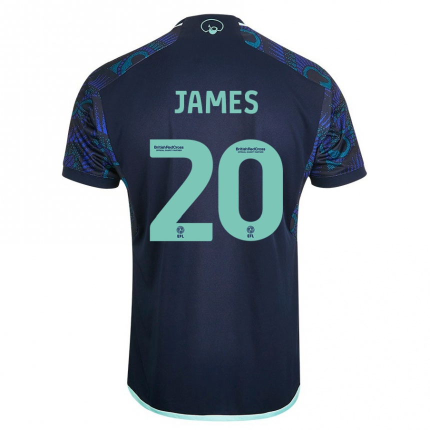 キッズフットボールダニエル・ジェームズ#20青アウェイシャツ2023/24ジャージーユニフォーム