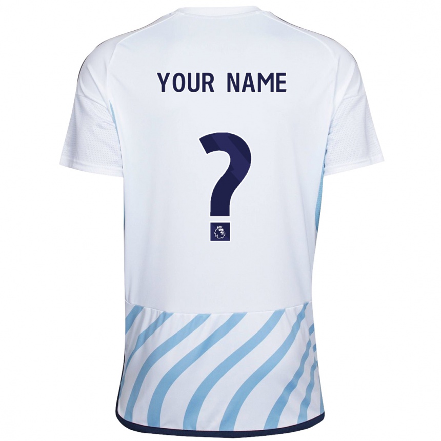 キッズフットボールあなたの名前#0白青アウェイシャツ2023/24ジャージーユニフォーム