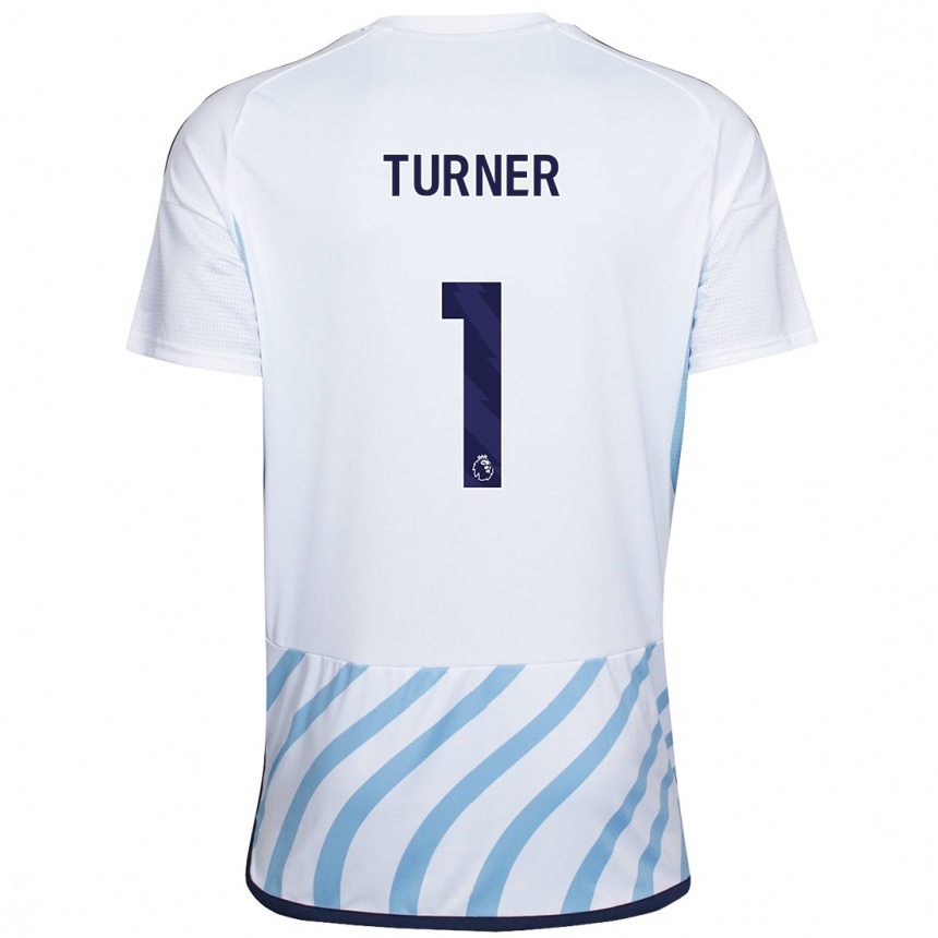キッズフットボールマット・ターナー#1白青アウェイシャツ2023/24ジャージーユニフォーム