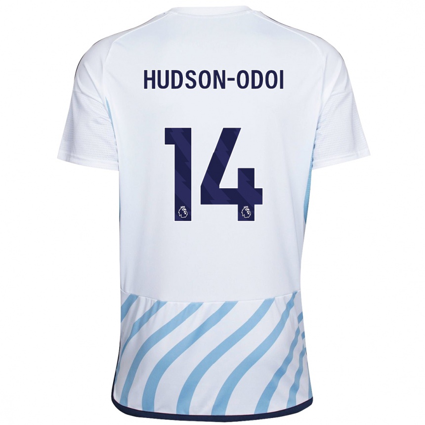 キッズフットボールカラム・ハドソン＝オドイ#14白青アウェイシャツ2023/24ジャージーユニフォーム