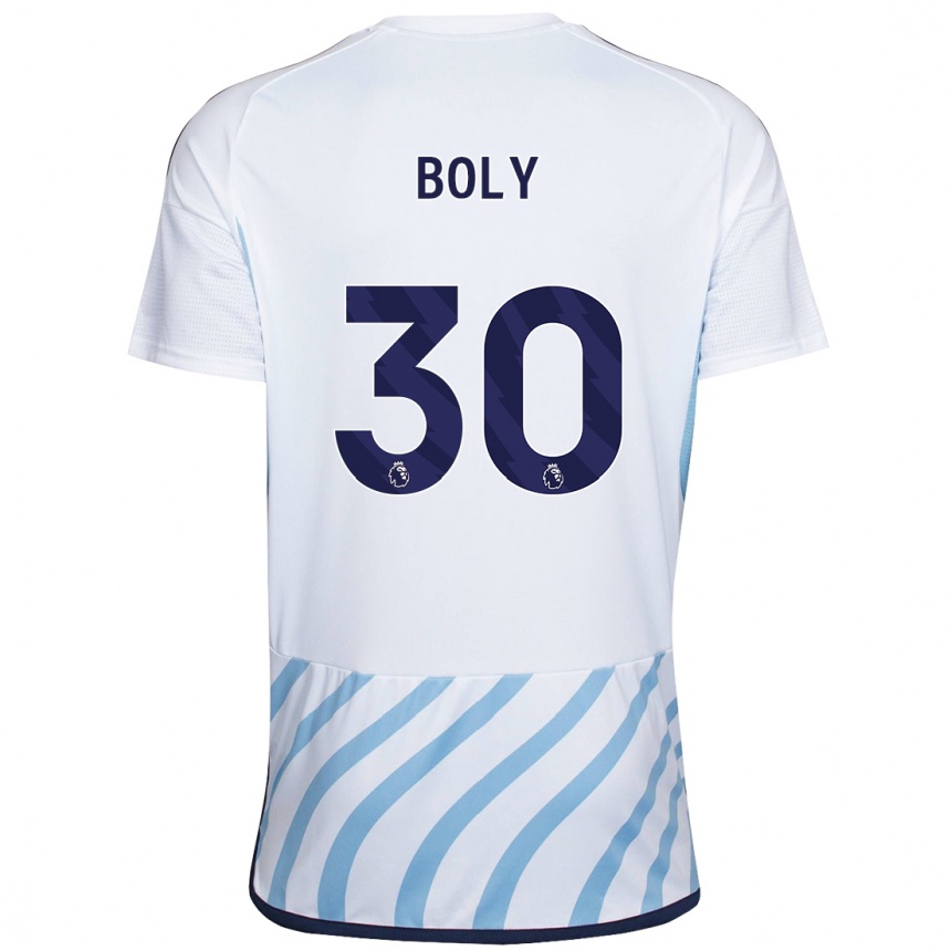 キッズフットボールウィリー・ボリー#30白青アウェイシャツ2023/24ジャージーユニフォーム