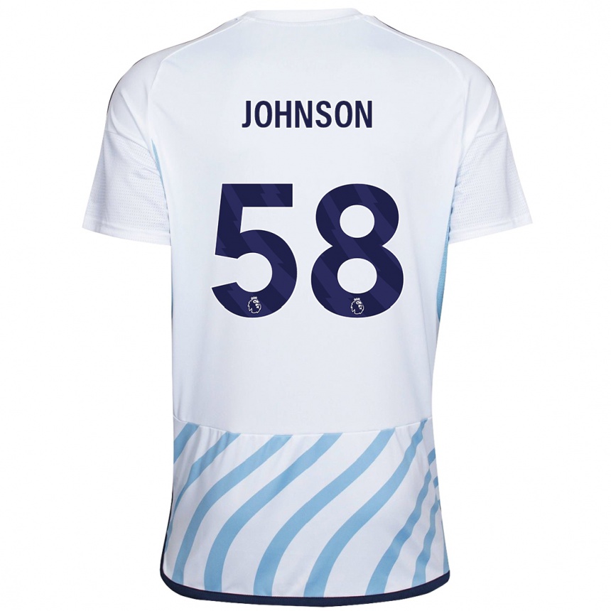 キッズフットボールファレル・ジョンソン#58白青アウェイシャツ2023/24ジャージーユニフォーム