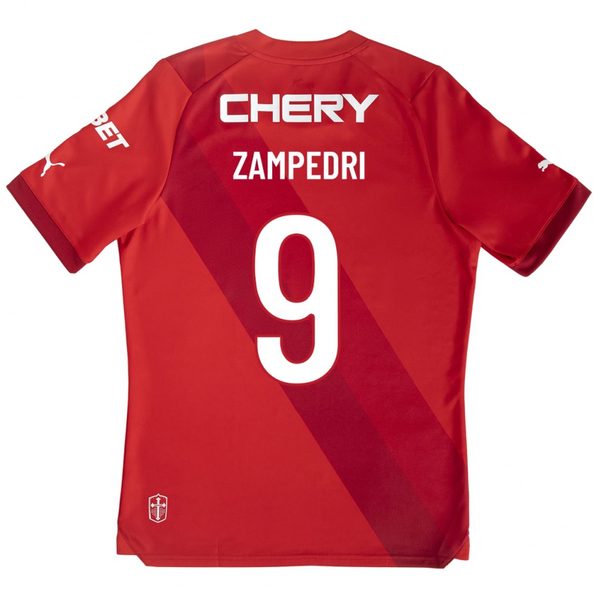 キッズフットボールフェルナンド・ザンペドリ#9赤アウェイシャツ2023/24ジャージーユニフォーム