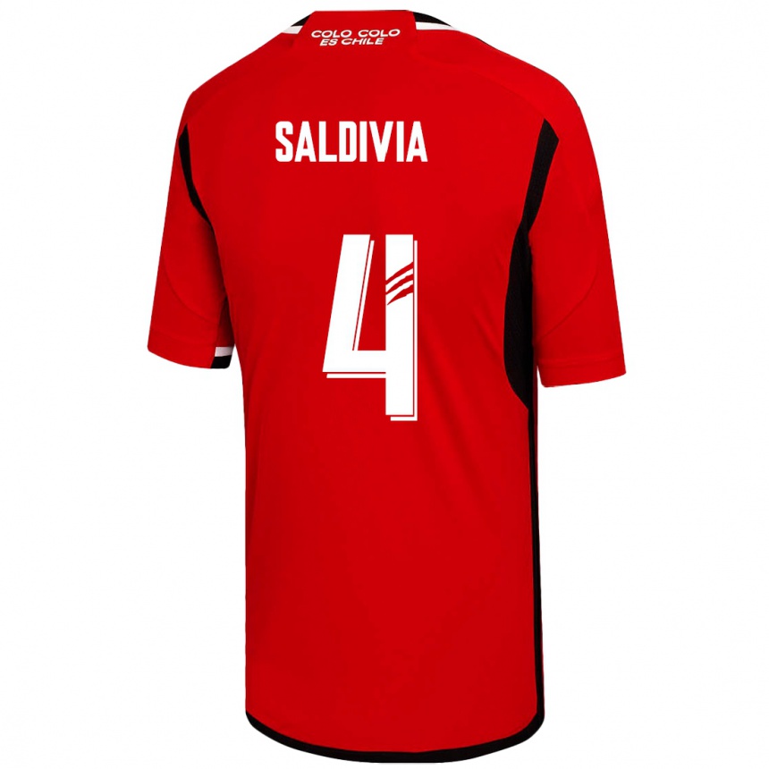キッズフットボールアラン・サルディビア#4赤アウェイシャツ2023/24ジャージーユニフォーム