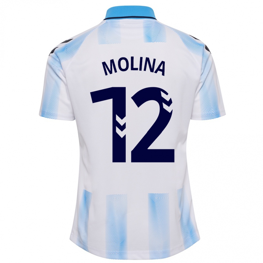 メンズフットボールマヌ・モリーナ#12白青ホームシャツ2023/24ジャージーユニフォーム