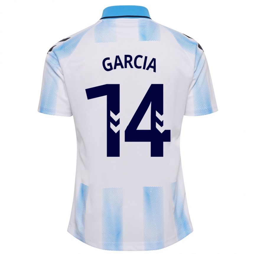 メンズフットボールビクター・ガルシア#14白青ホームシャツ2023/24ジャージーユニフォーム