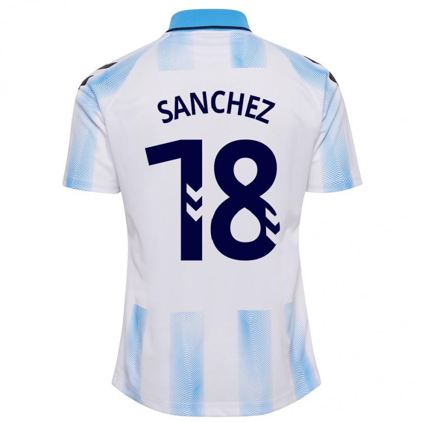 メンズフットボールダニ・サンチェス#18白青ホームシャツ2023/24ジャージーユニフォーム