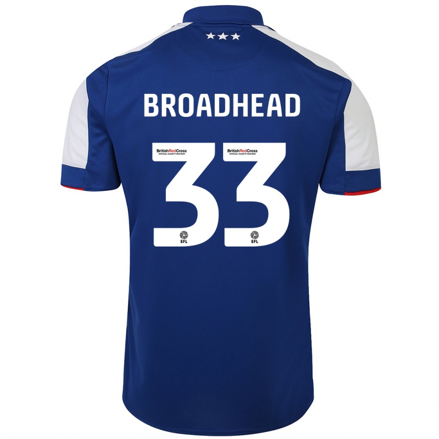 メンズフットボールネイサン・ブロードヘッド#33青ホームシャツ2023/24ジャージーユニフォーム