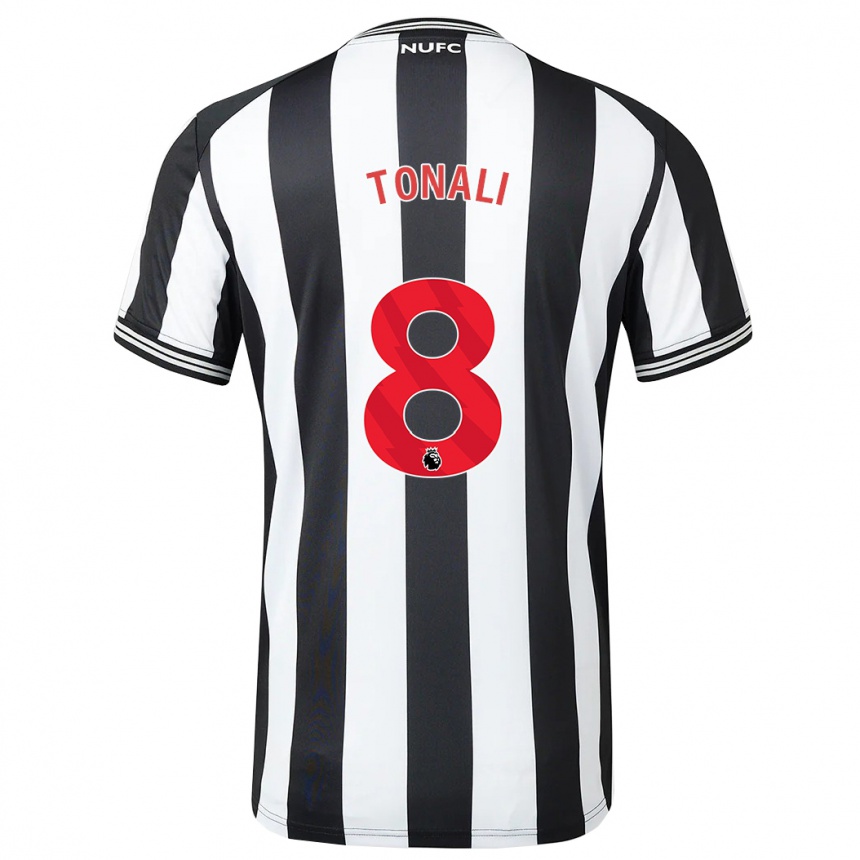 メンズフットボールサンドロ・トナーリ#8黒、白ホームシャツ2023/24ジャージーユニフォーム