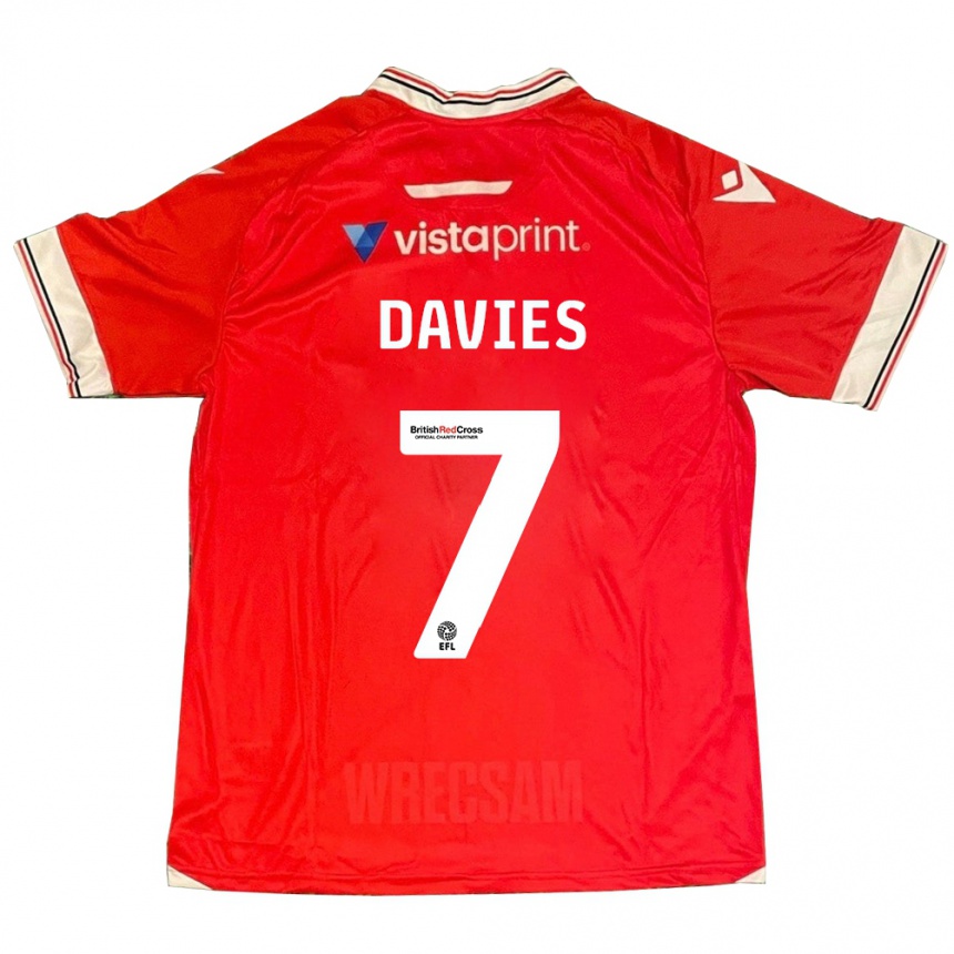 メンズフットボールジョーダン・デイヴィス#7赤ホームシャツ2023/24ジャージーユニフォーム